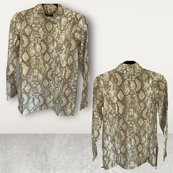 Susan Graver Snake print, side zippers, tan in color, mock turtleneck top XXSP - Picture 4 of 8